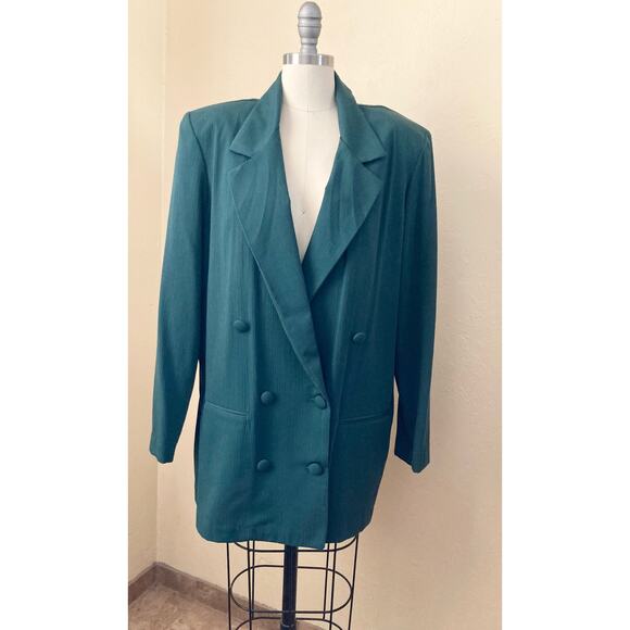 VTG Toni Garment CC Magic Women's Blazer Skirt Size 14 Hunter Green Crepe 2 Pc - Picture 2 of 10